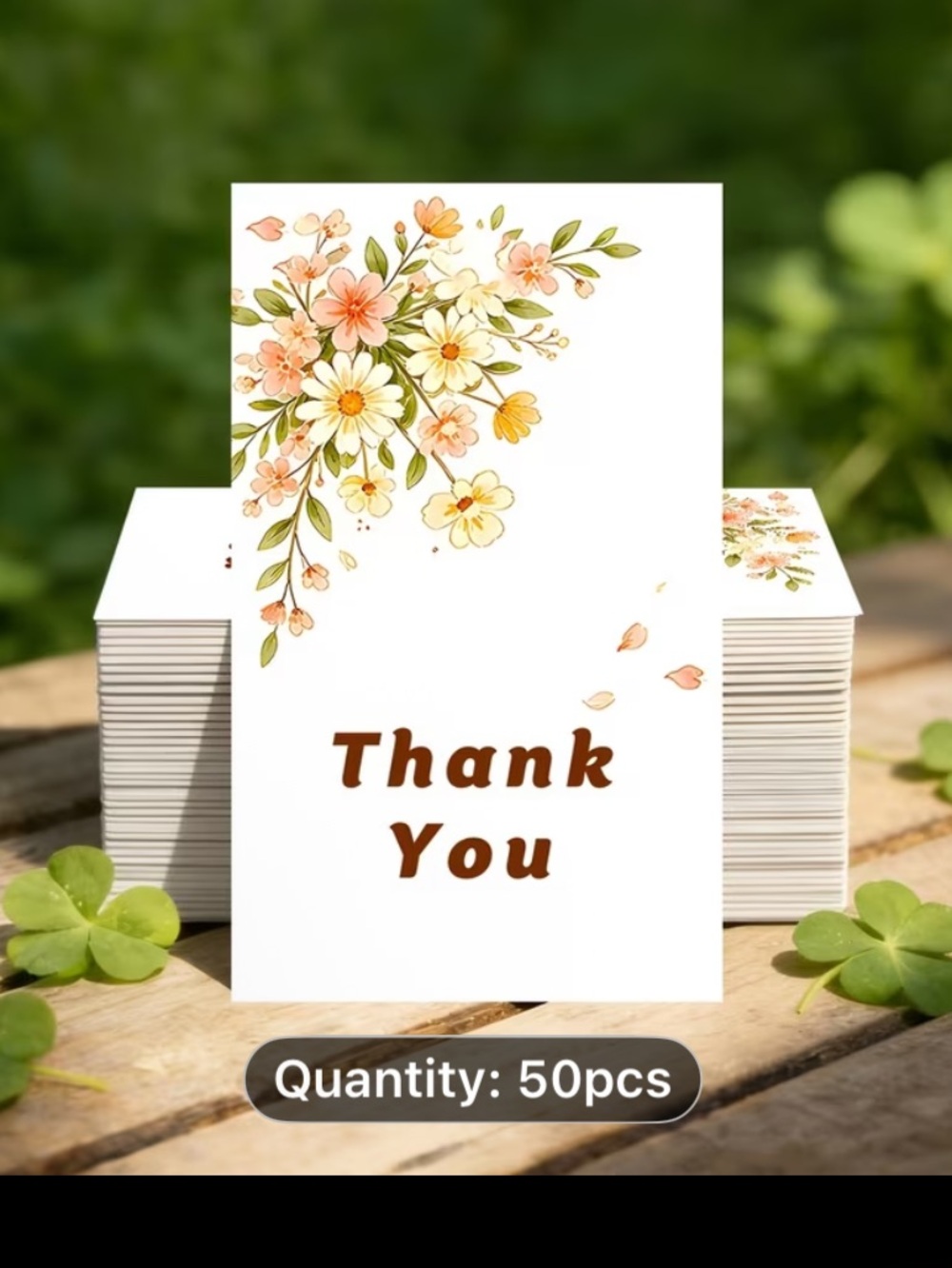 Floral Thank You Cards - White with Peach & Yellow Flowers